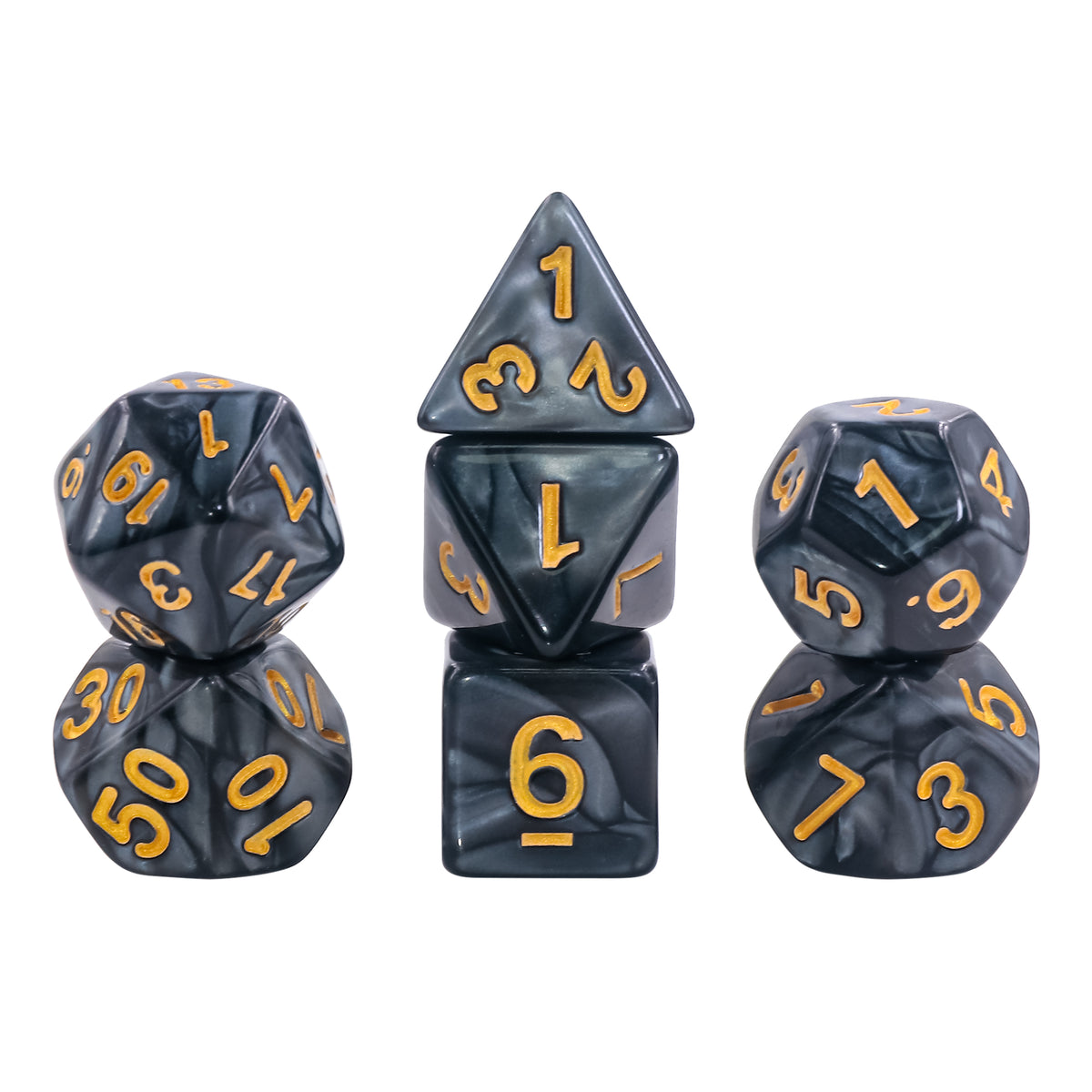 Lot de 7 Dés multiformat en boîte – Noir nacré et or - vue 3
