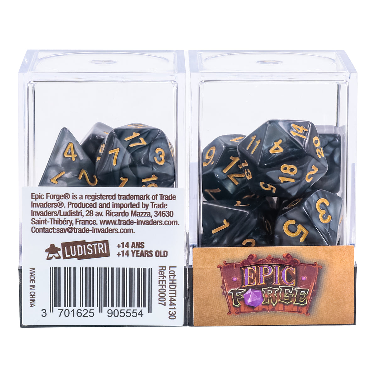 Lot de 7 Dés multiformat en boîte – Noir nacré et or - vue principale