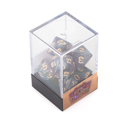 Lot de 7 Dés multiformat en boîte – Noir nacré et or - vue 2