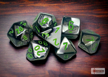 Chessex Gemini - Noir - Gris/Vert - Set de 7 dés